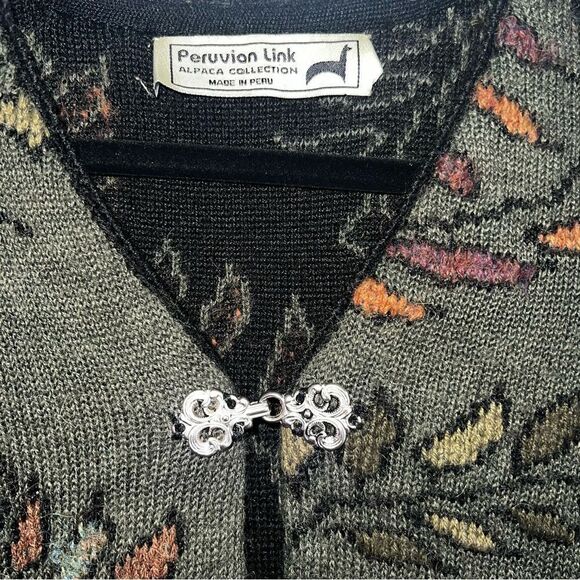 Peruvian Link Alpaca Green Floral Boho Cardigan Sweater M - Picture 6 of 9